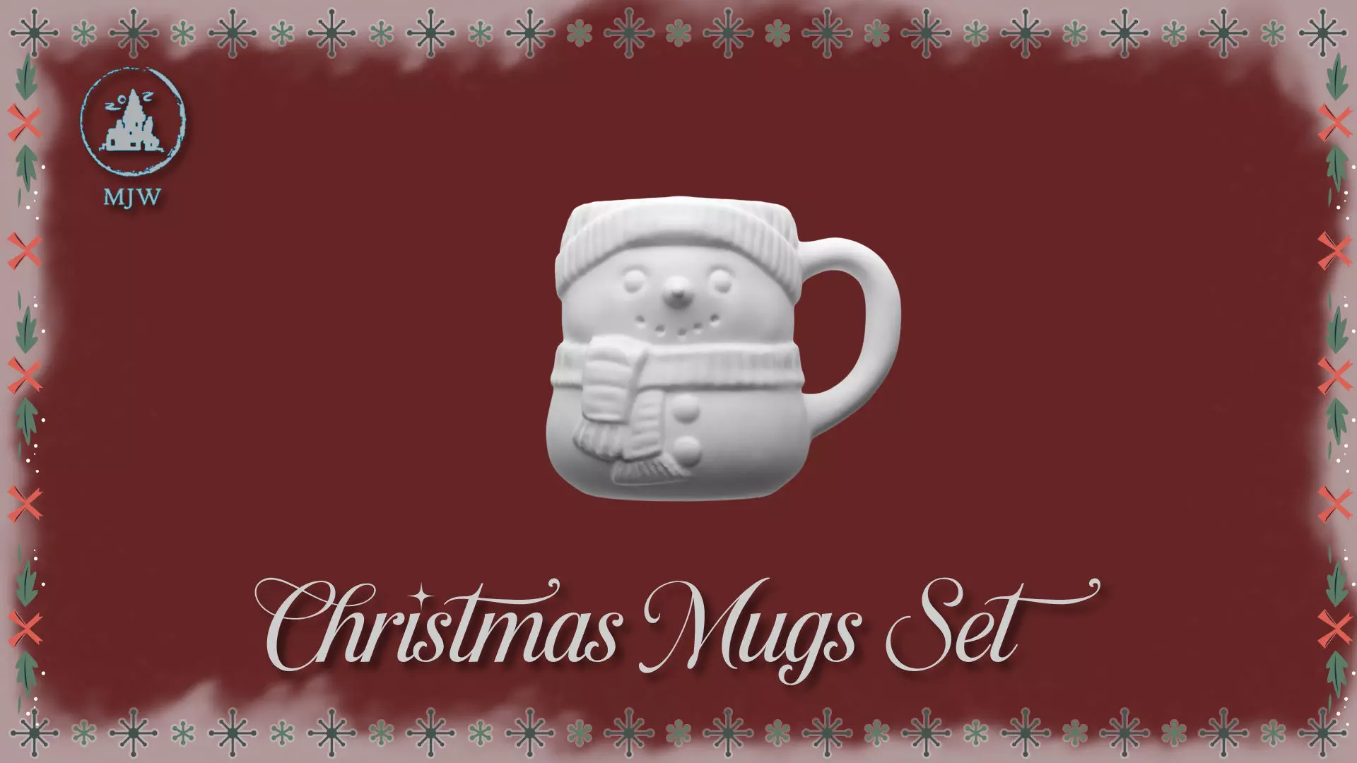 Empty Christmas Mugs Set  Santa Snowman Reindeer and Elf 3D print model_5