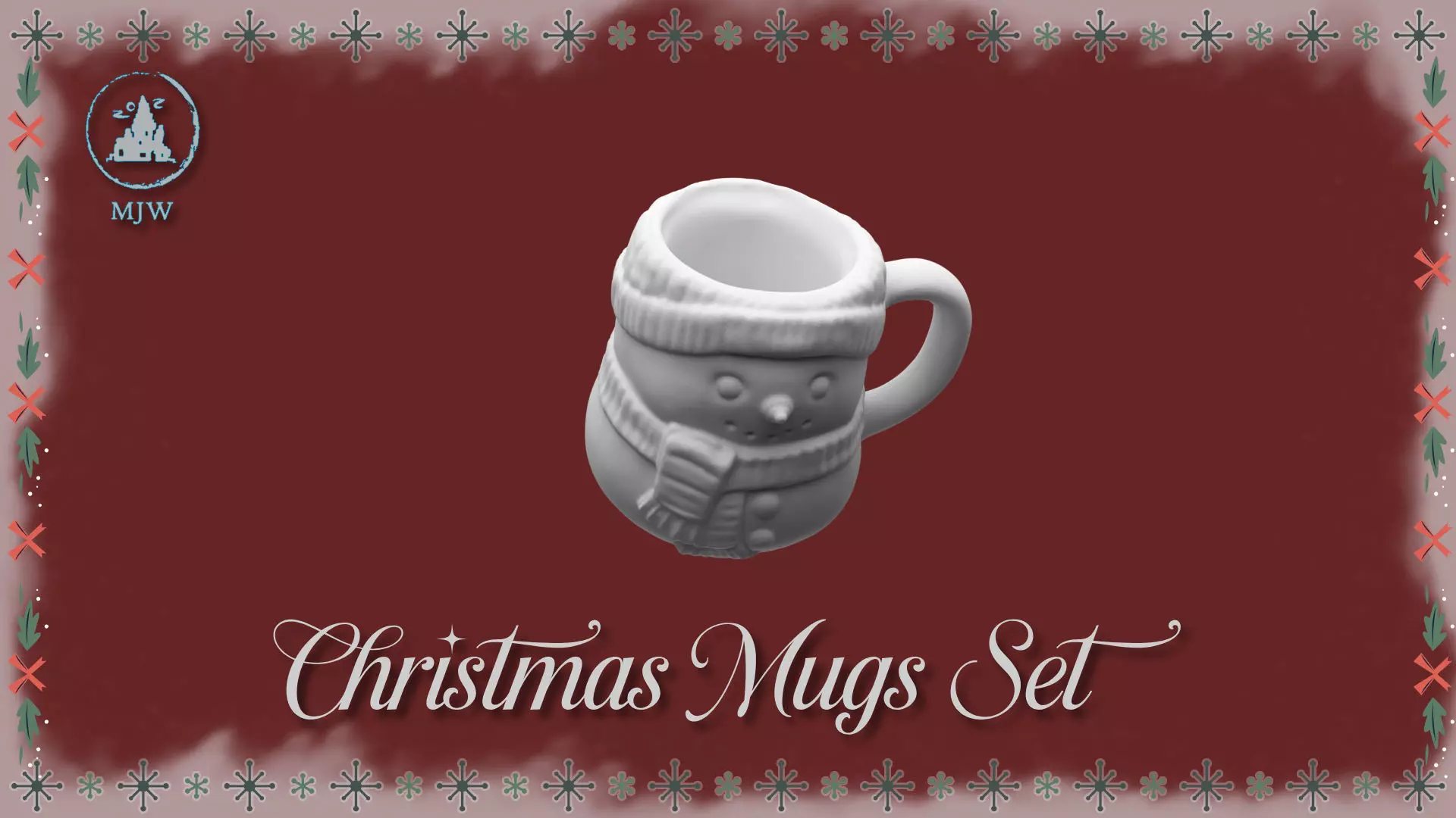 Empty Christmas Mugs Set  Santa Snowman Reindeer and Elf 3D print model_9