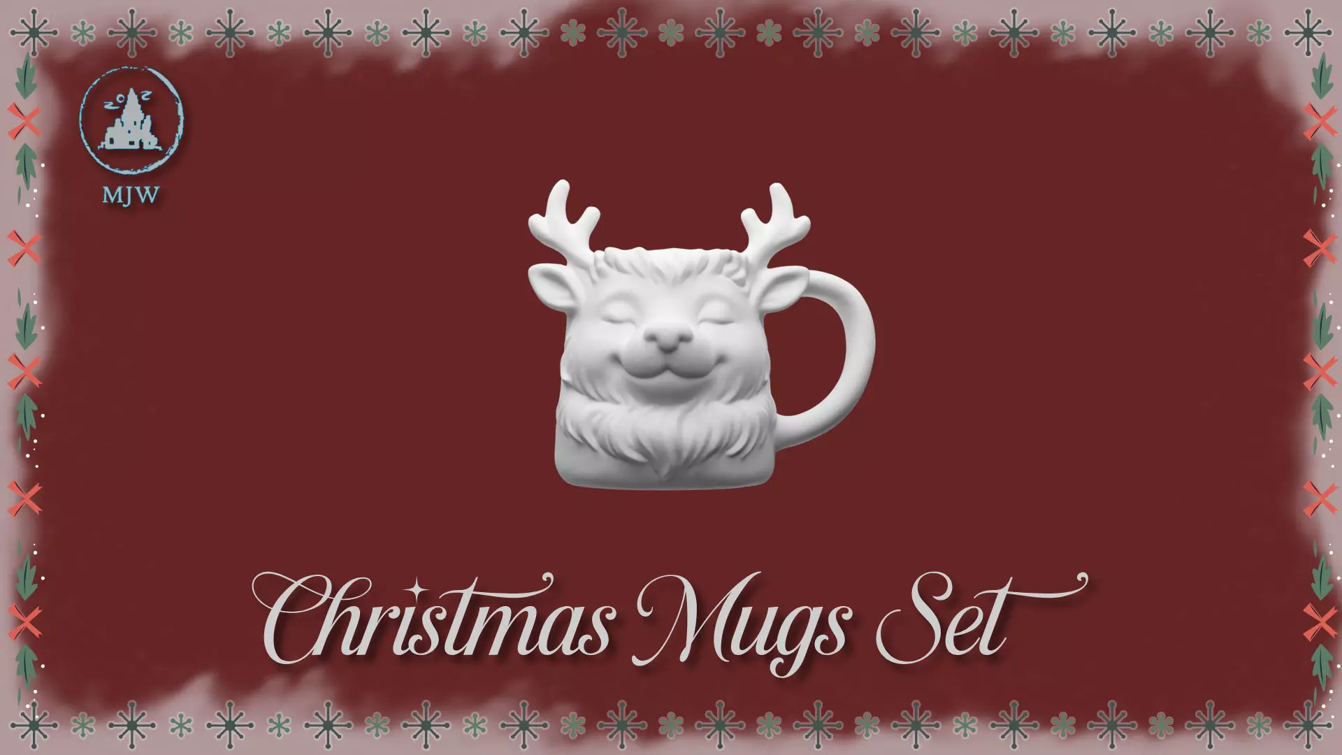 Empty Christmas Mugs Set  Santa Snowman Reindeer and Elf 3D print model_20