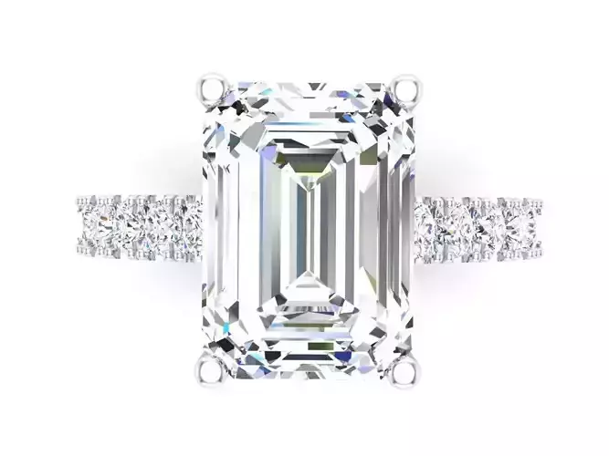 Emerald Cut Pave White Gold Engagement Ring Bridal 3DM