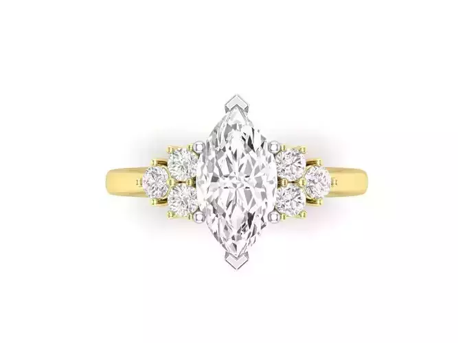 Marquise Diamond Ring with three stone accents bridal 3dm
