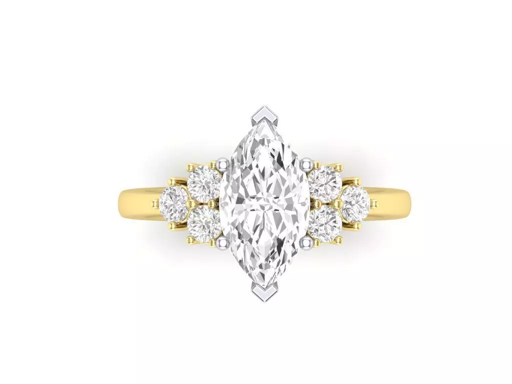 Marquise Diamond Ring with three stone accents bridal 3dm 3D print model
