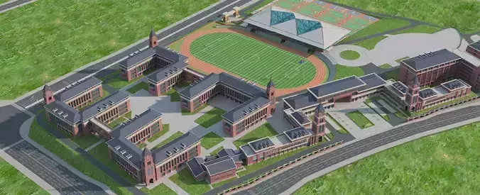 Modern school building06 Low-poly 3D model