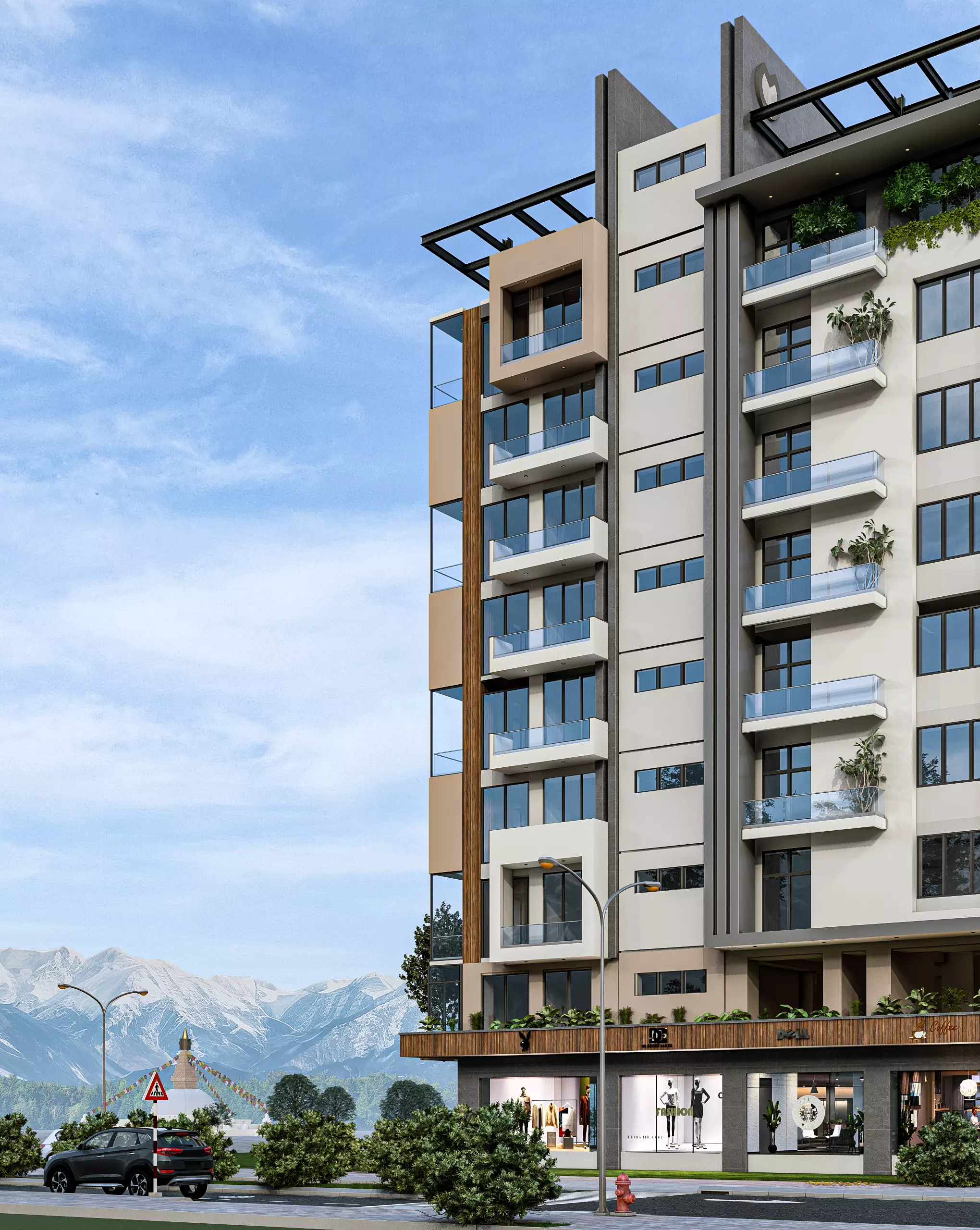 Modern Apartment Exterior 3D model_8