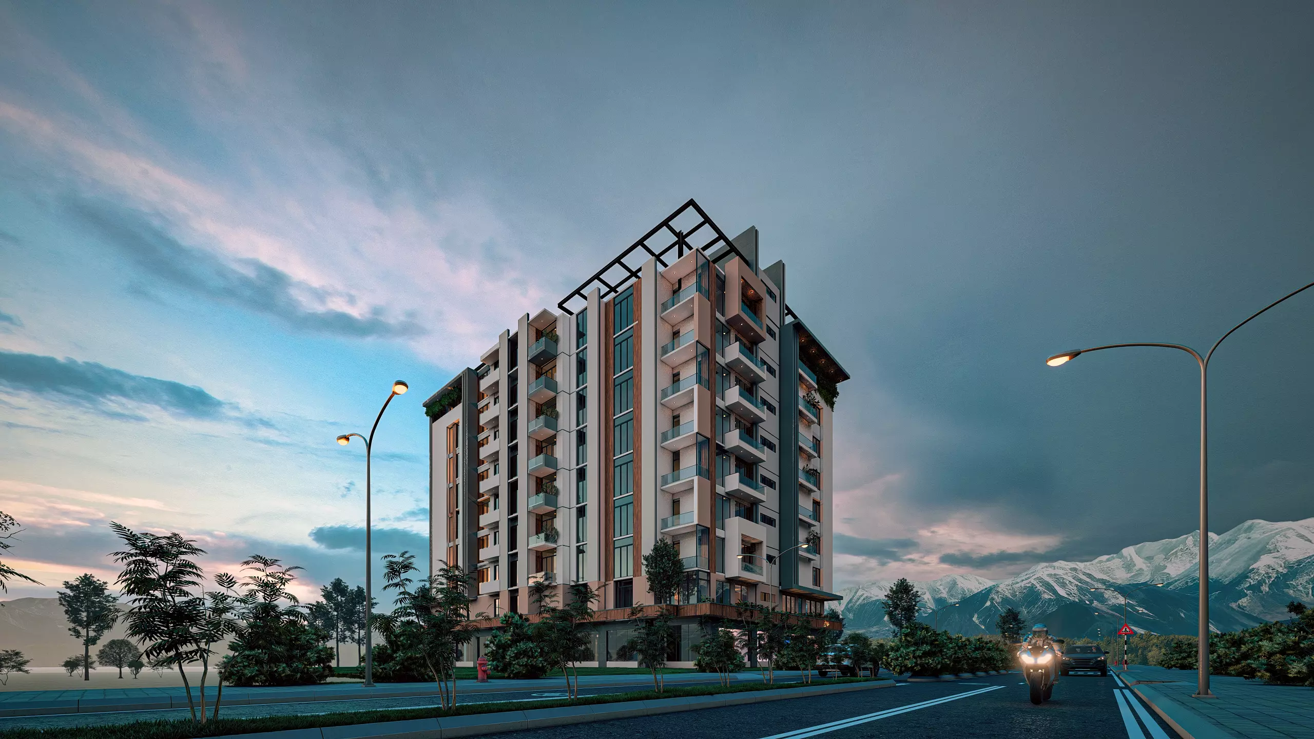 Modern Apartment Exterior 3D model_9