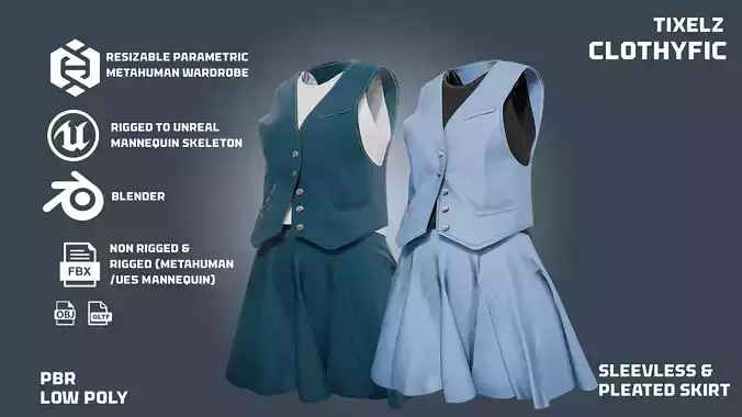 sleevless jacket and pleated skirt - clothyfic outfit