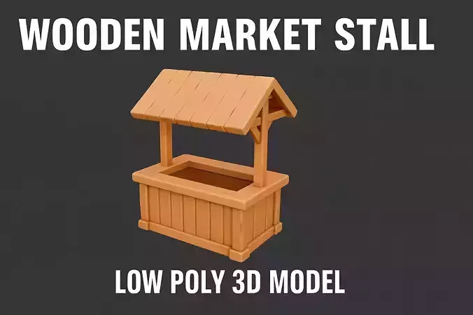 Wooden Market Stall Low-poly 3D model