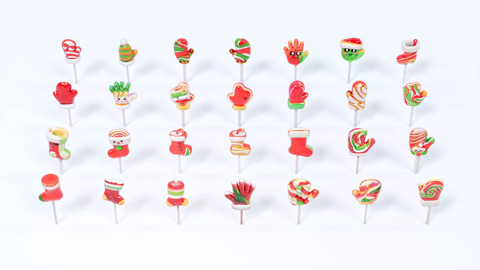 Christmas style gloves socks lollipop 3D model