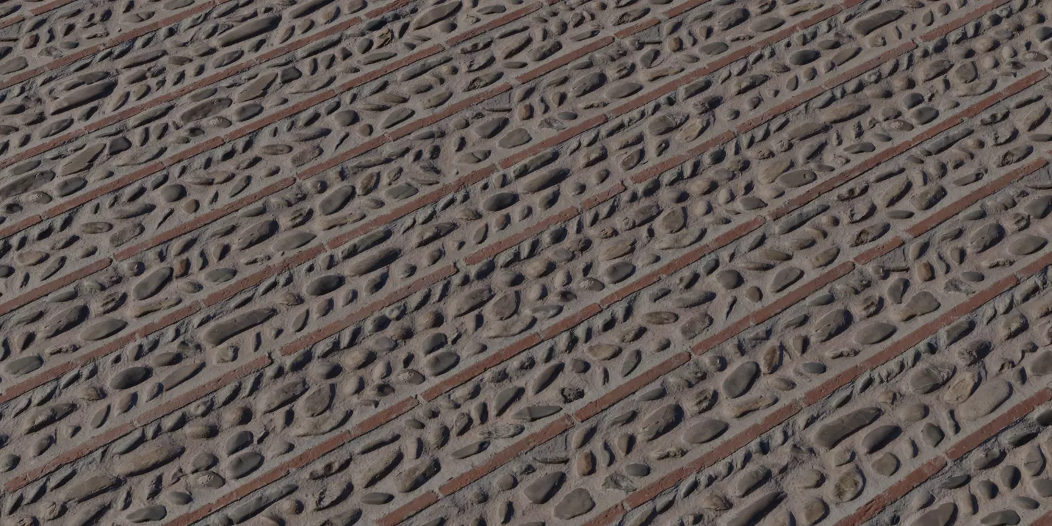 Pebble Mosaic with Brick Bands Texture_1