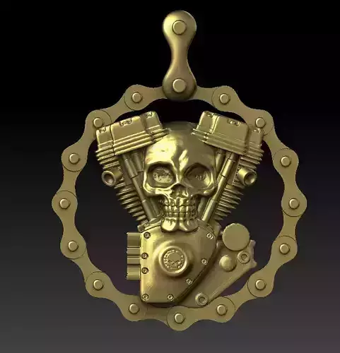 Motorcycle Engine Skull Pendant 3D Model