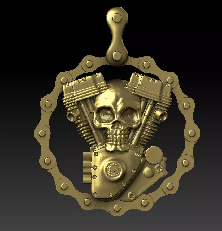 Motorcycle Engine Skull Pendant 3D Model 3D print model