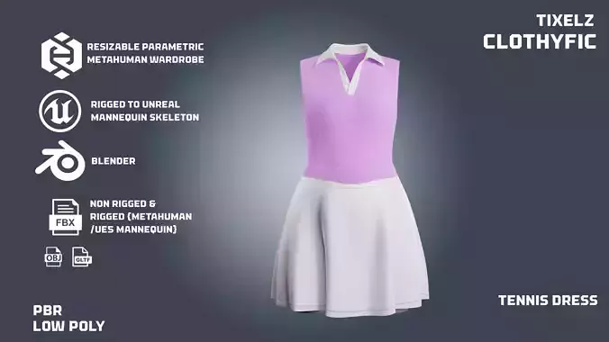 tennis dress - clothyfic outfit Low-poly 3D model