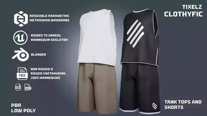 tank-top and short -clothyfic outfit Low-poly 3D model