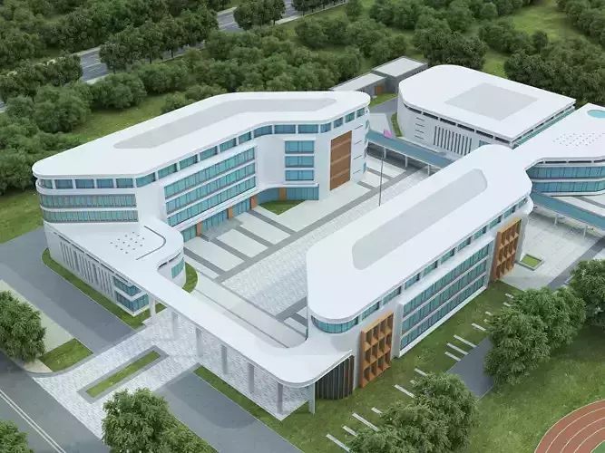 Modern school building 09 Low-poly 3D model 4
