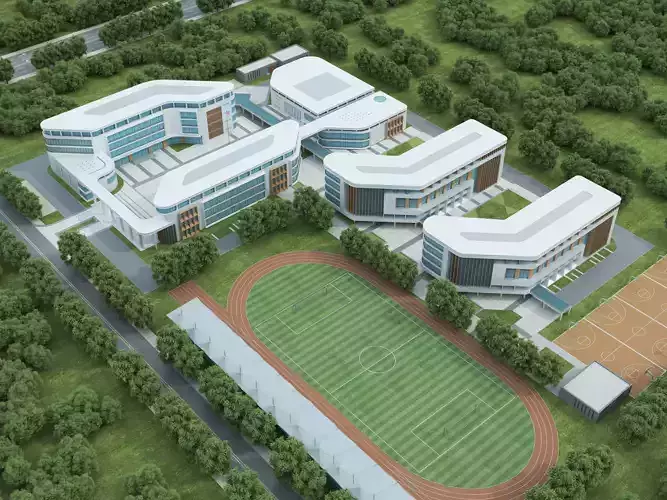 Modern school building 09 Low-poly 3D model 2