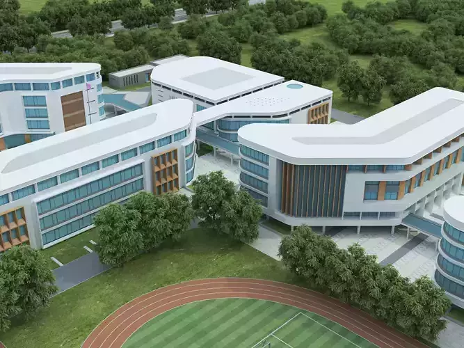 Modern school building 09 Low-poly 3D model 5