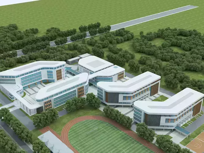 Modern school building 09 Low-poly 3D model 3