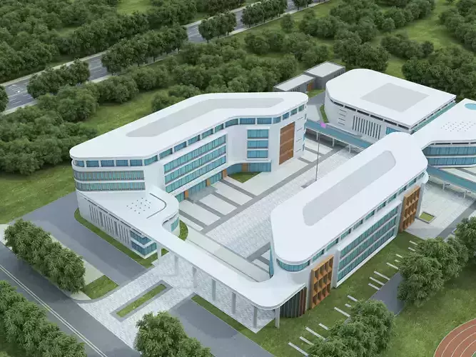 Modern school building 09 Low-poly 3D model 6