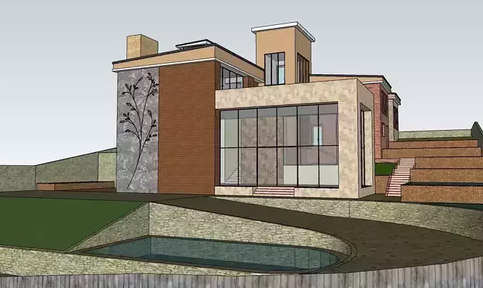 Modern Hillside House 3D Model