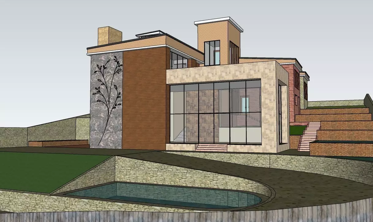 Modern Hillside House 3D Model Low-poly 3D model_0