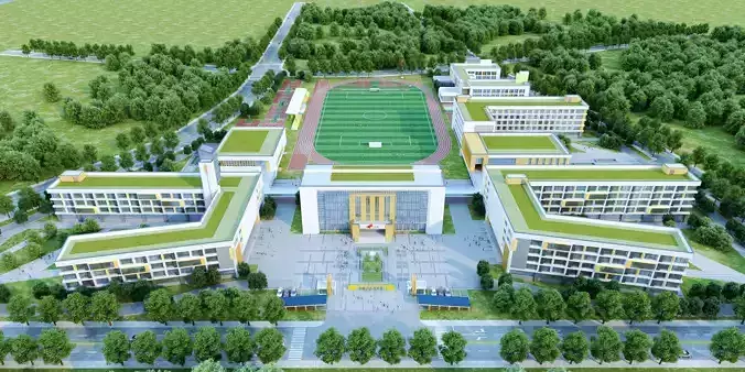 Modern school building 10 Low-poly 3D model