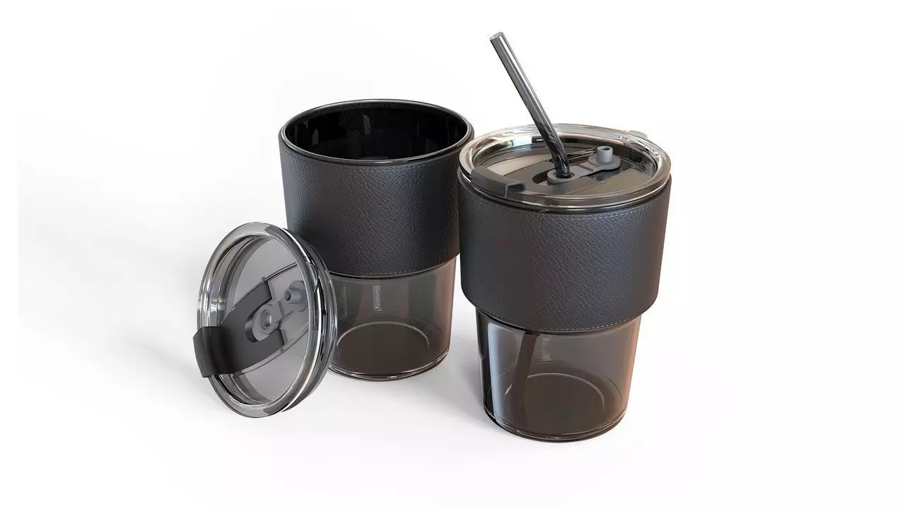 Glass Mug with Leather Case 3D model_2