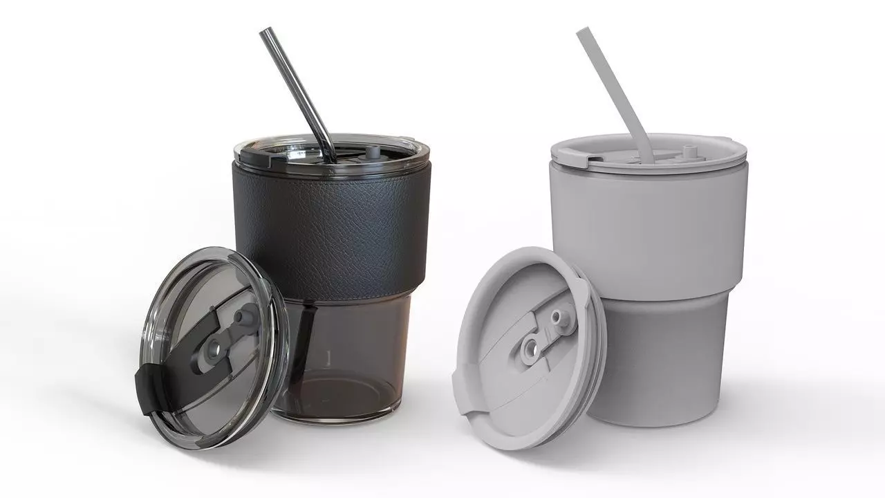 Glass Mug with Leather Case 3D model_1