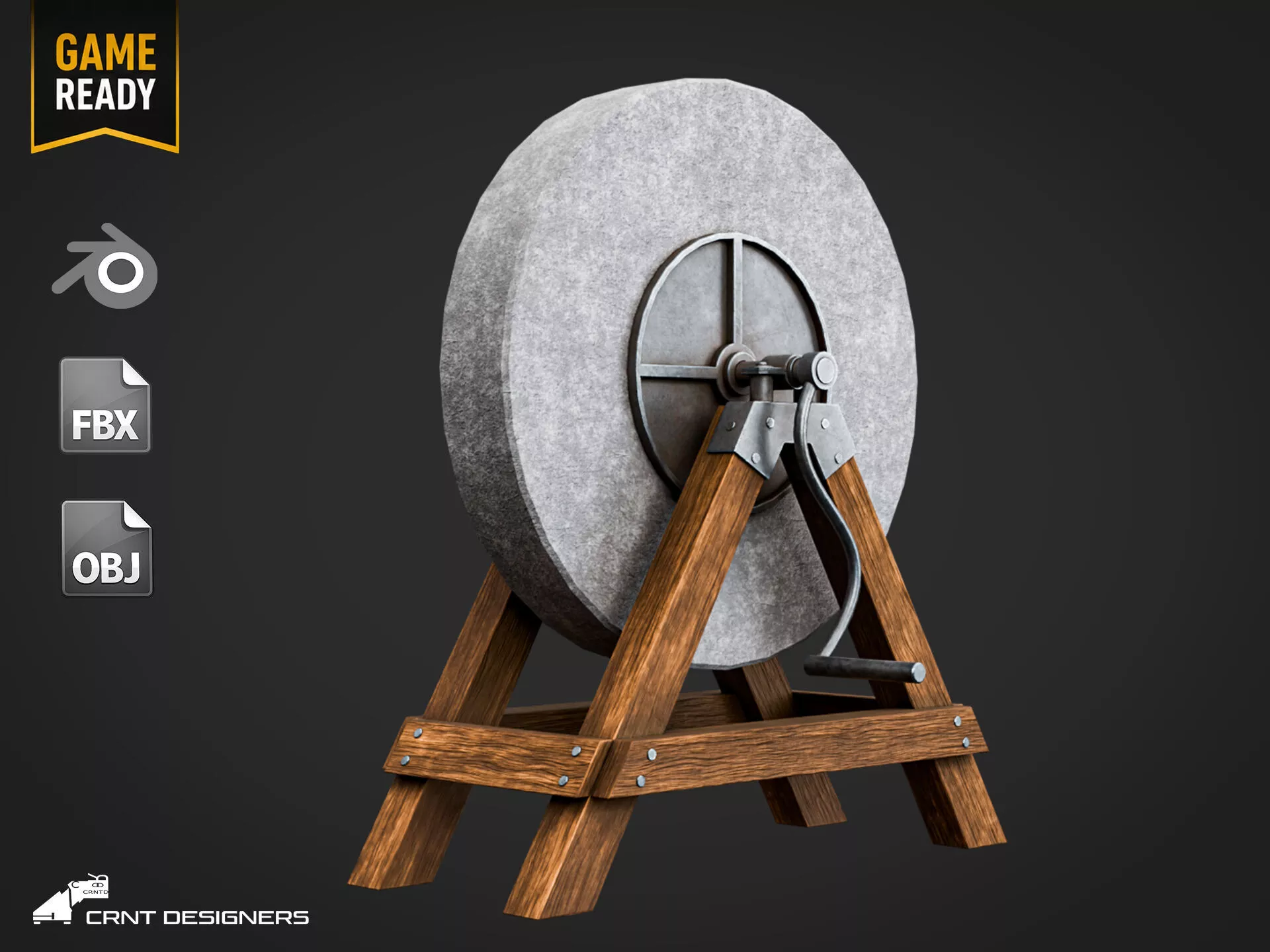 Medieval Grindstone - Vintage Grinding Wheel Low-poly 3D model