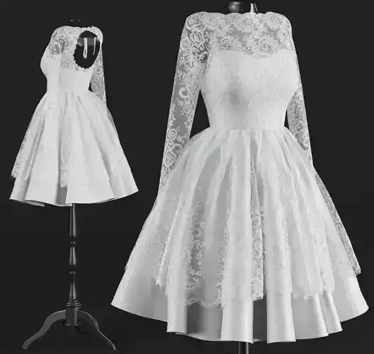 Short wedding dress 3D model