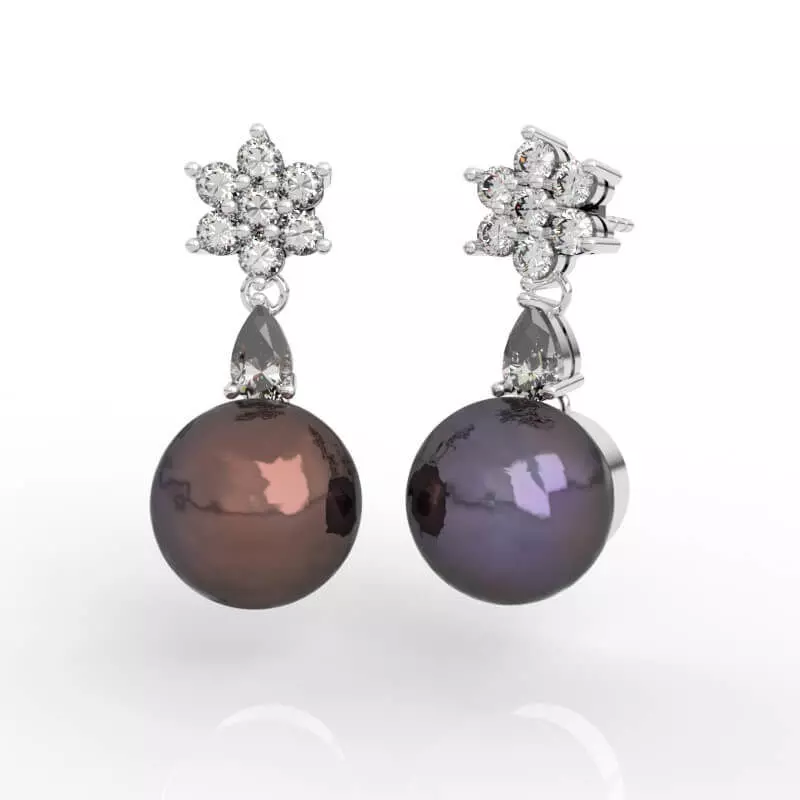 Elegant Flower Cluster Pearl Dangle Earrings 3D print model_1