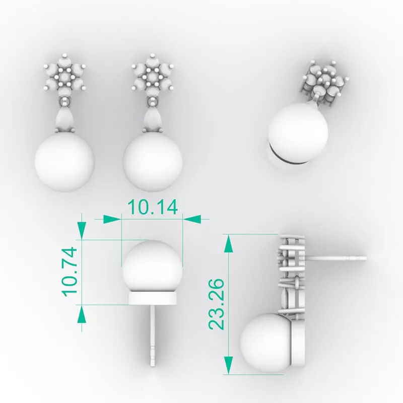 Elegant Flower Cluster Pearl Dangle Earrings 3D print model_5