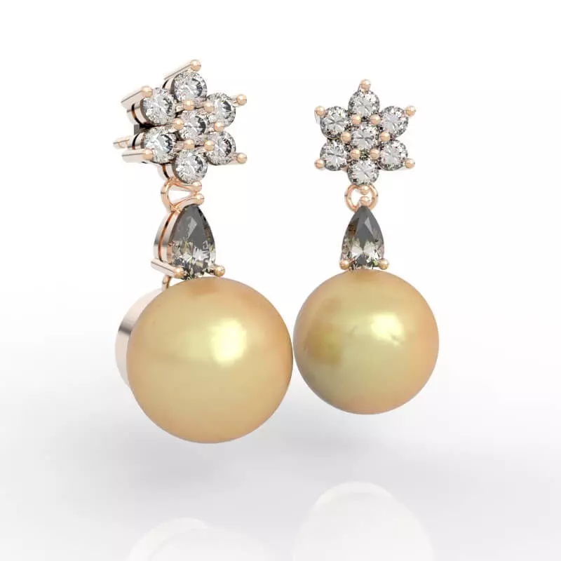 Elegant Flower Cluster Pearl Dangle Earrings 3D print model_0