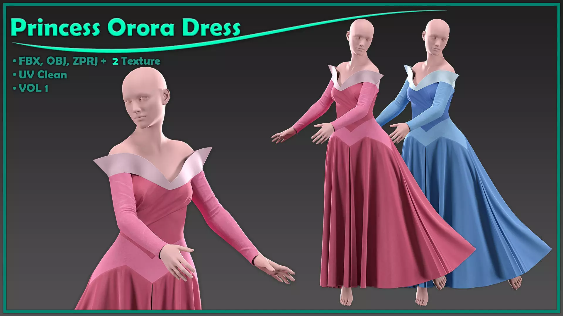 Princess Orora dress with texture 3D model