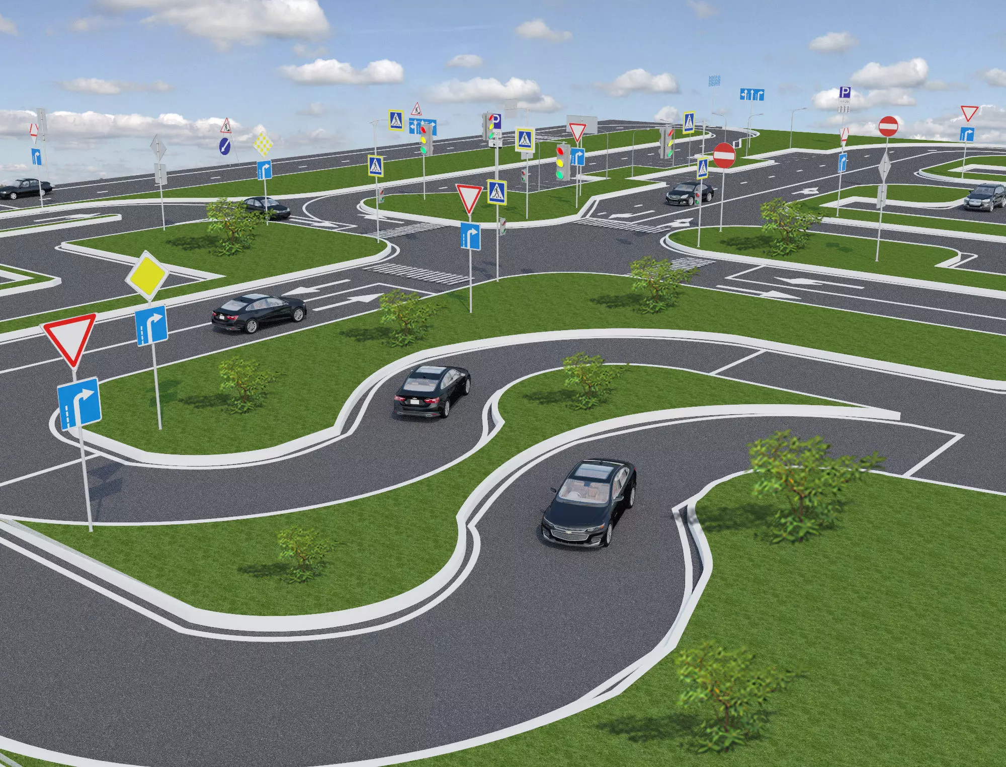 Realistic Road Intersection with Traffic Signs  3D CityCrossroad Low-poly 3D model_1