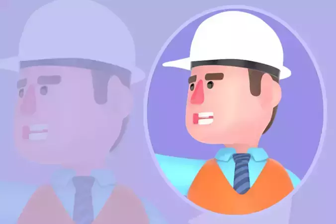 Stylized 3D Male Architect Character - Cartoon Pointing Left