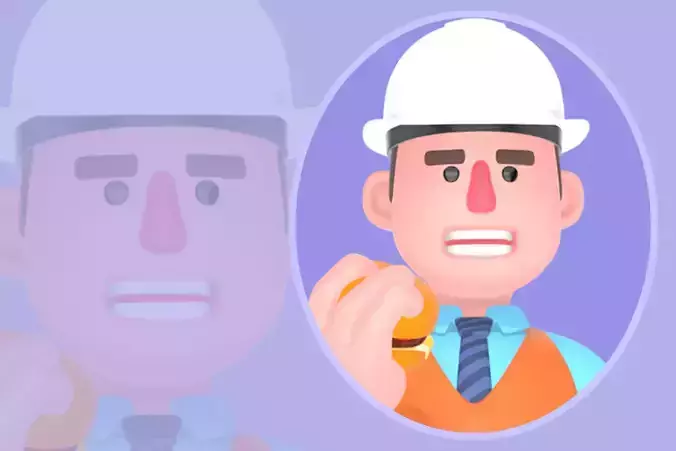 Stylized 3D Male Architect-Cartoon Holding Burger and Megaphone