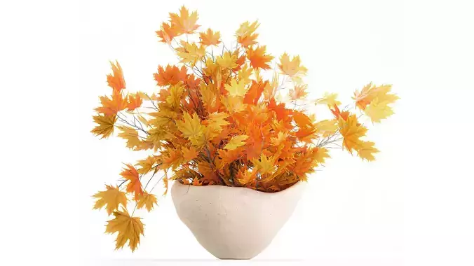 Realistic autumn bouquet twigs yellow maple leaves vase decor