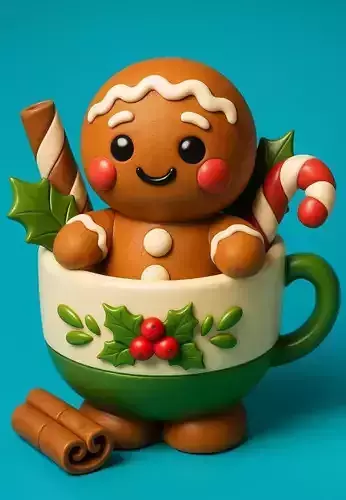 Gingerbread Man in Christmas Mug 3D print model