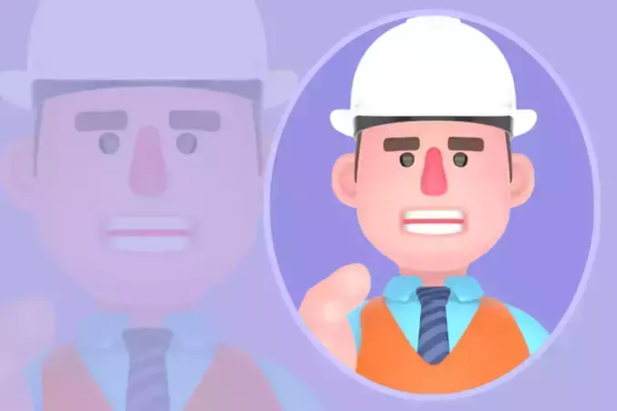 Stylized 3D Male Architect Character - Cartoon Pointing Forward