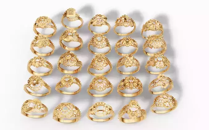 Gold Ring Bundle 25 Designs Collection 3D Print Model