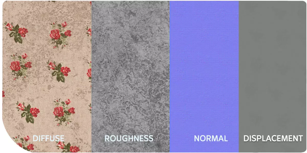 Linen Wallpaper Textures with Rose Pattern 4K Texture_3