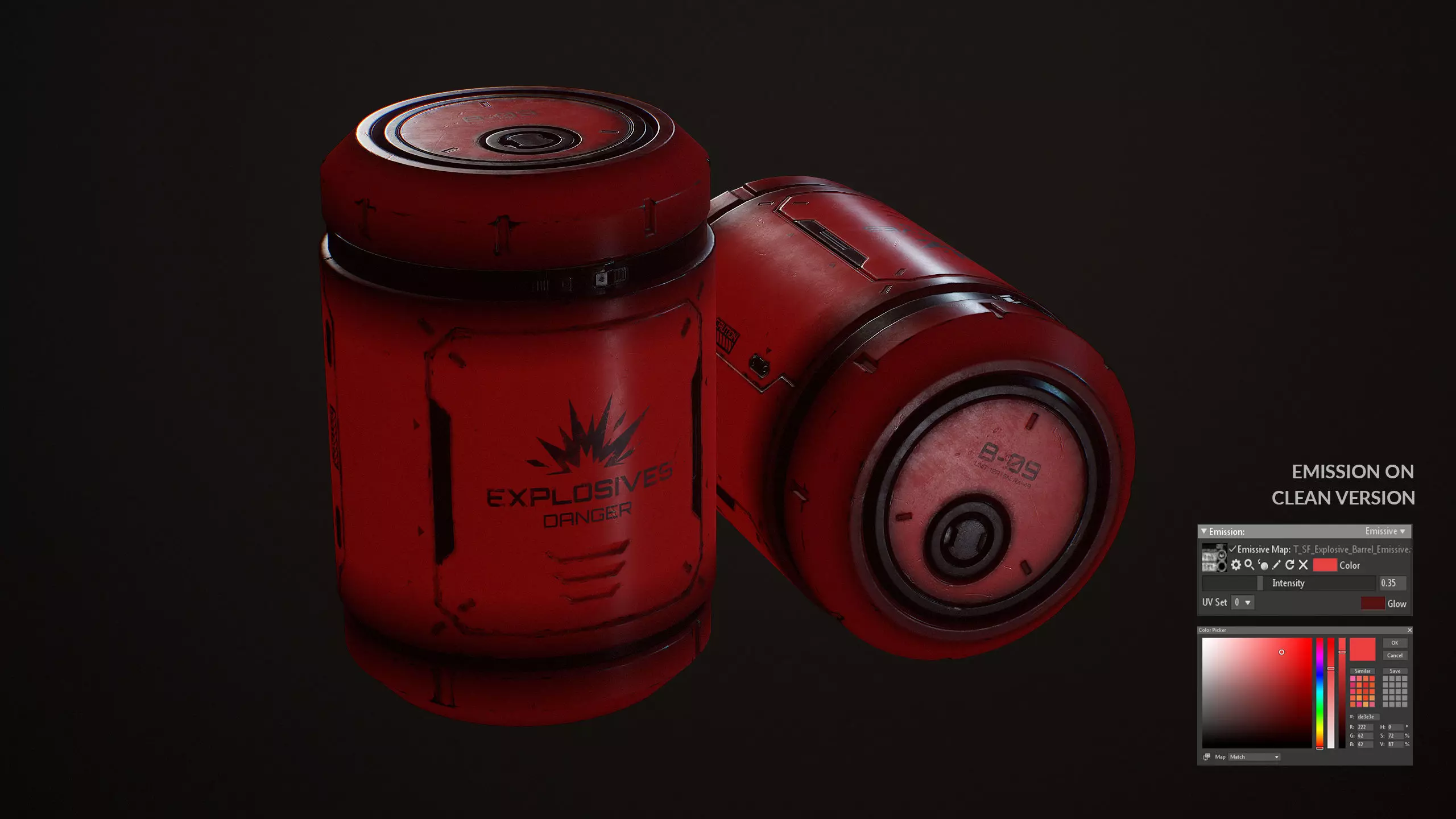 Sci-Fi Explosive Barrel 4 Color Options LODs - PBR Game Ready Low-poly 3D model_7