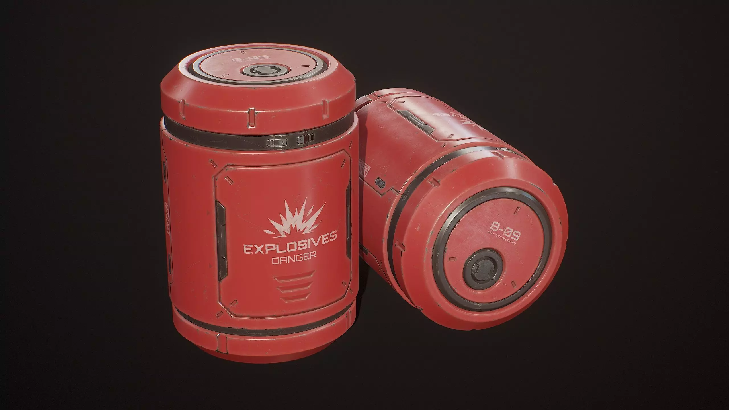 Sci-Fi Explosive Barrel 4 Color Options LODs - PBR Game Ready Low-poly 3D model_0