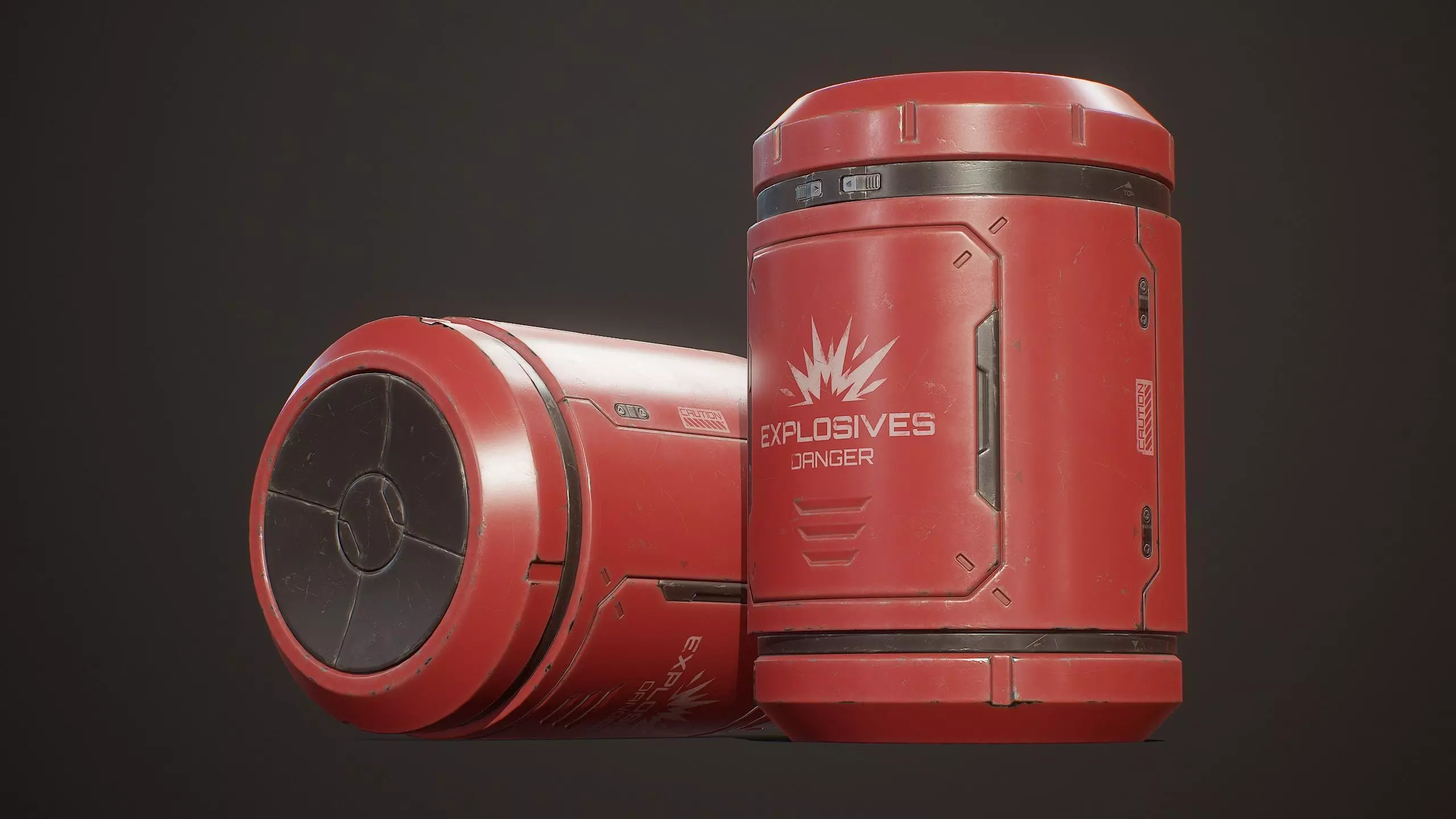 Sci-Fi Explosive Barrel 4 Color Options LODs - PBR Game Ready Low-poly 3D model_3
