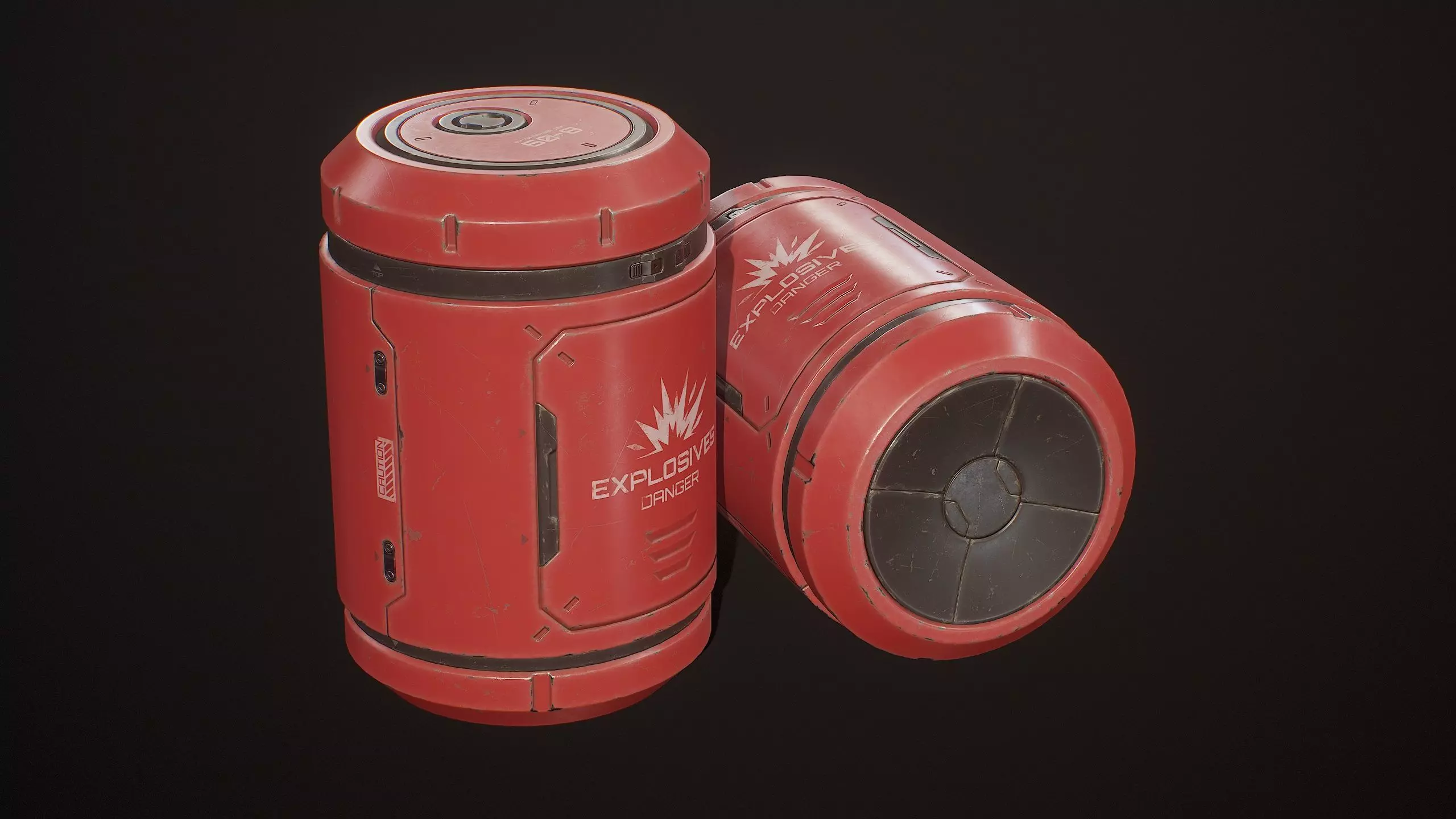 Sci-Fi Explosive Barrel 4 Color Options LODs - PBR Game Ready Low-poly 3D model_2