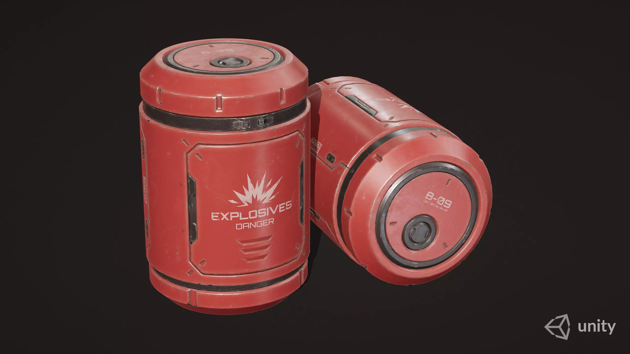 Sci-Fi Explosive Barrel 4 Color Options LODs - PBR Game Ready Low-poly 3D model_10