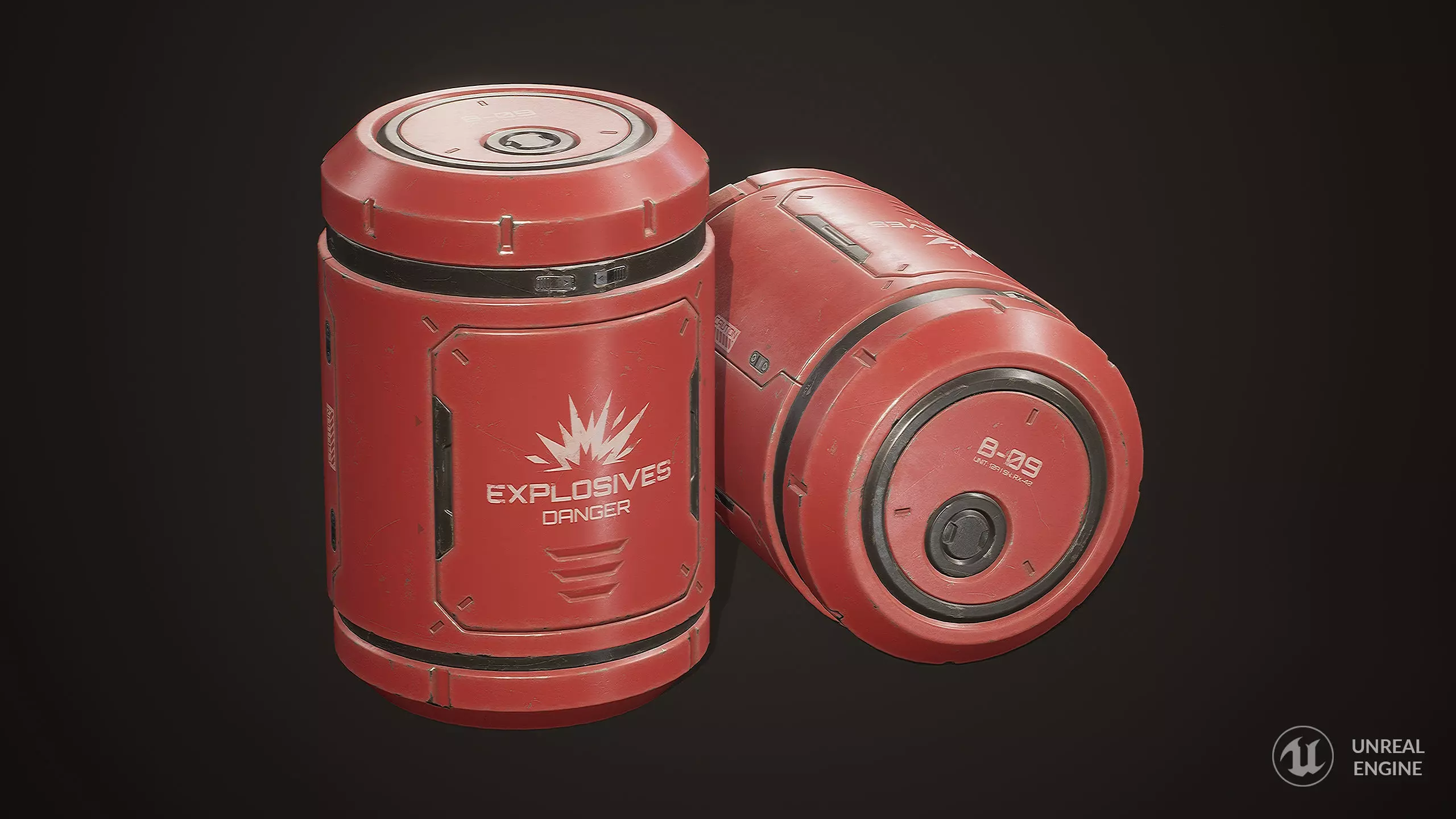 Sci-Fi Explosive Barrel 4 Color Options LODs - PBR Game Ready Low-poly 3D model_9