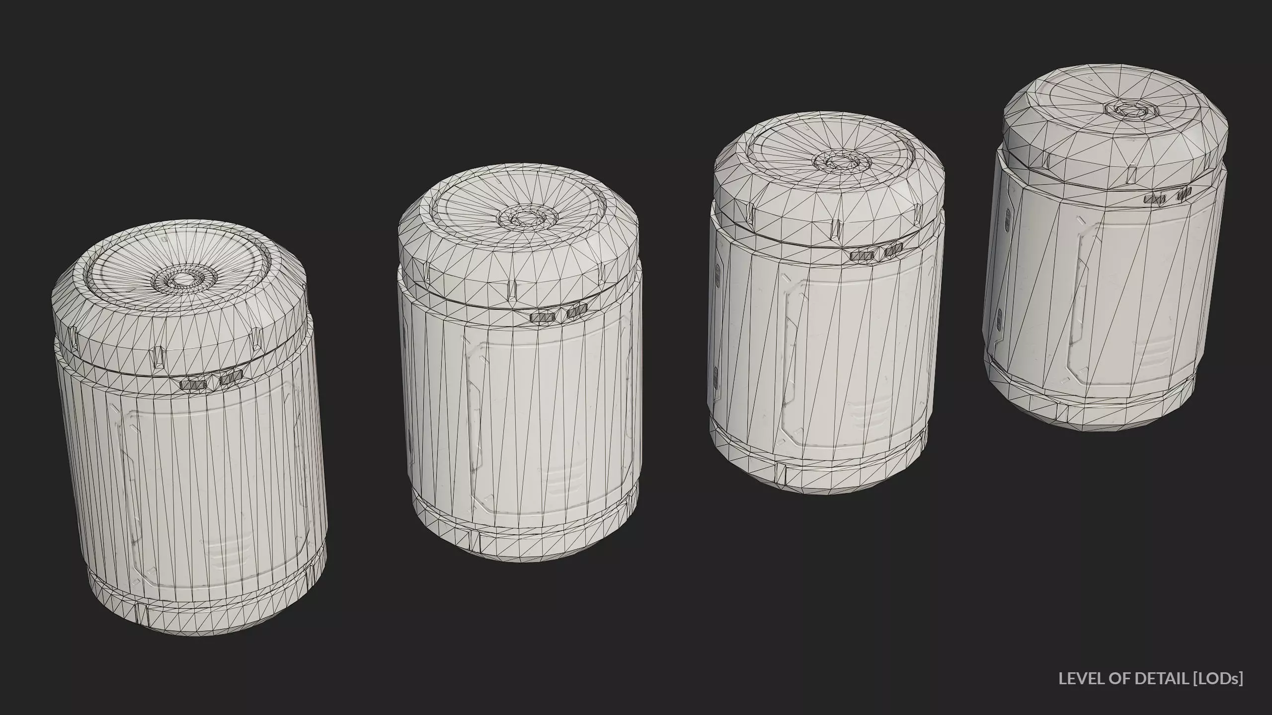 Sci-Fi Explosive Barrel 4 Color Options LODs - PBR Game Ready Low-poly 3D model_14
