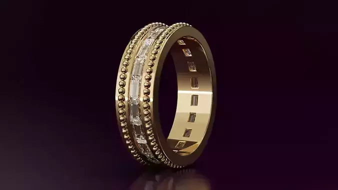 Channel Set Baguette Straight eternity ring w bead N5 162CT EU54 3D print model