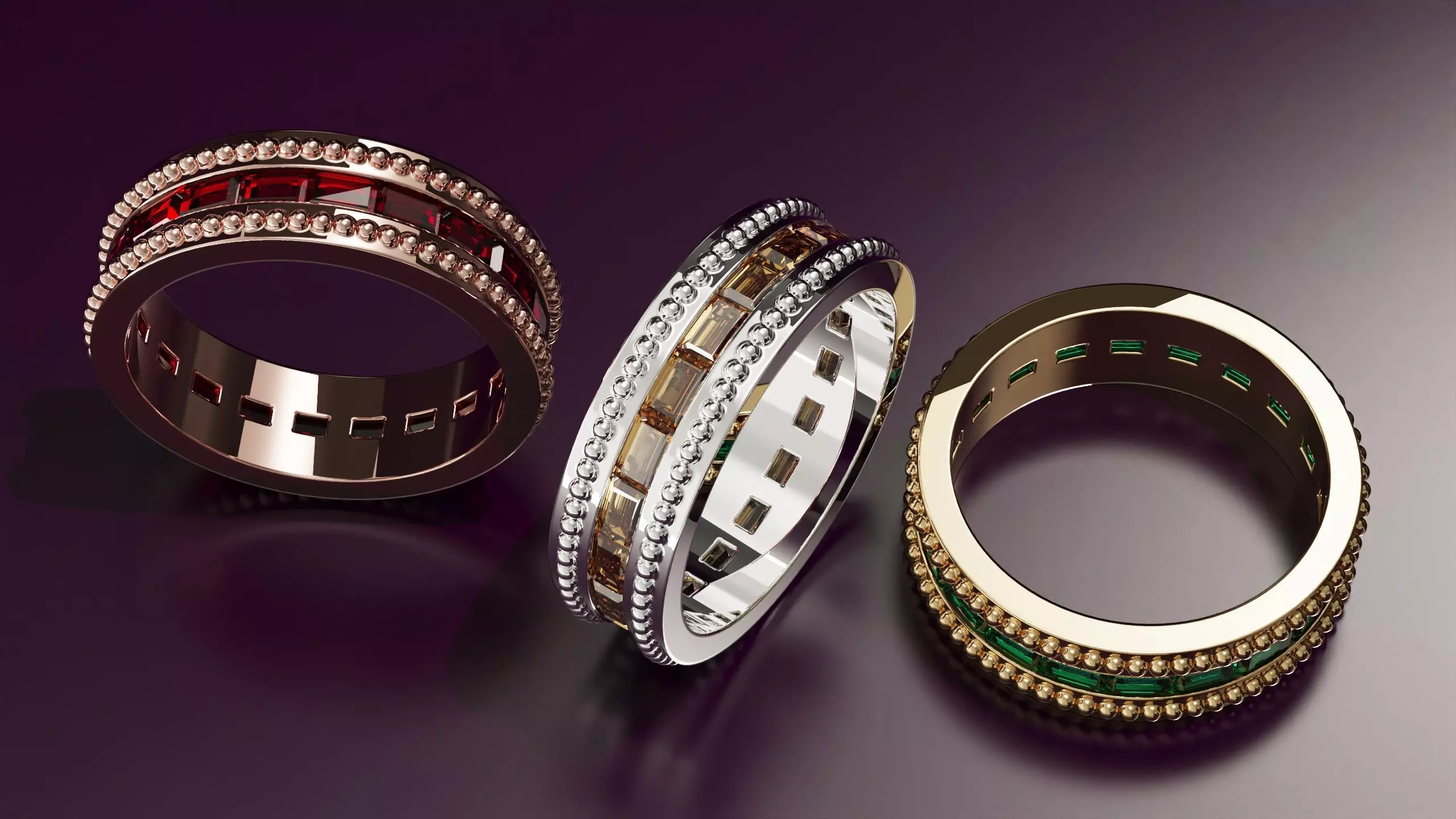 Channel Set Baguette Straight eternity ring w bead N5 162CT EU54 3D print model_4